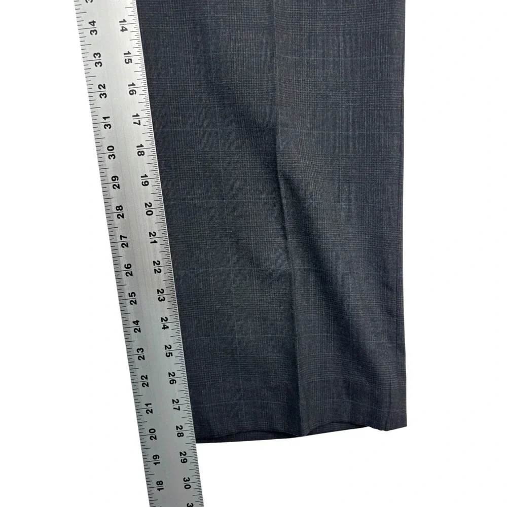 vtg 90s Charcoal Glen Plaid 40R 34x29 2pc Pant Suit Pleated High Waisted Wool